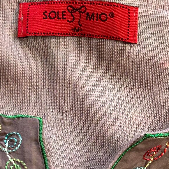 Sole Mio Brown Embroidery Cotton Blouse Size M - Picture 7 of 9